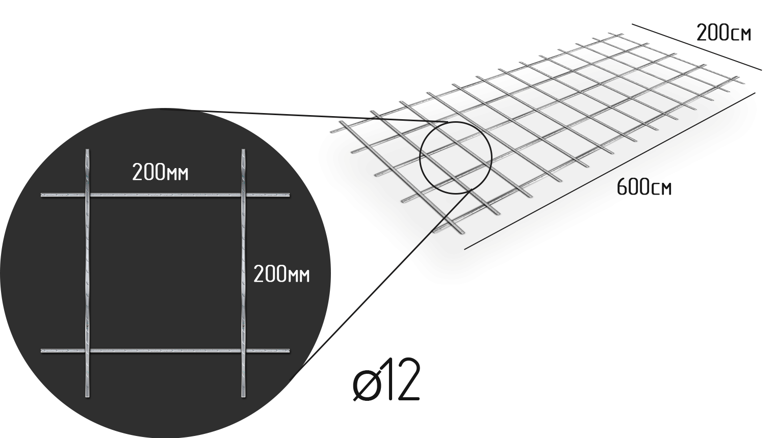 Арматурная сетка 200x200, диаметр 12 мм
